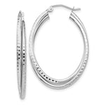 Load image into Gallery viewer, 14K White Gold Diamond-cut Polished Oval Hoop Earring 22mm length

