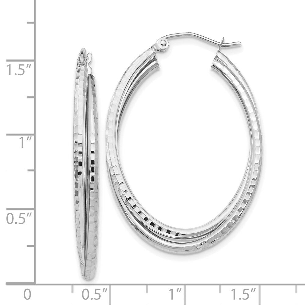 14K White Gold Diamond-cut Polished Oval Hoop Earring 22mm length