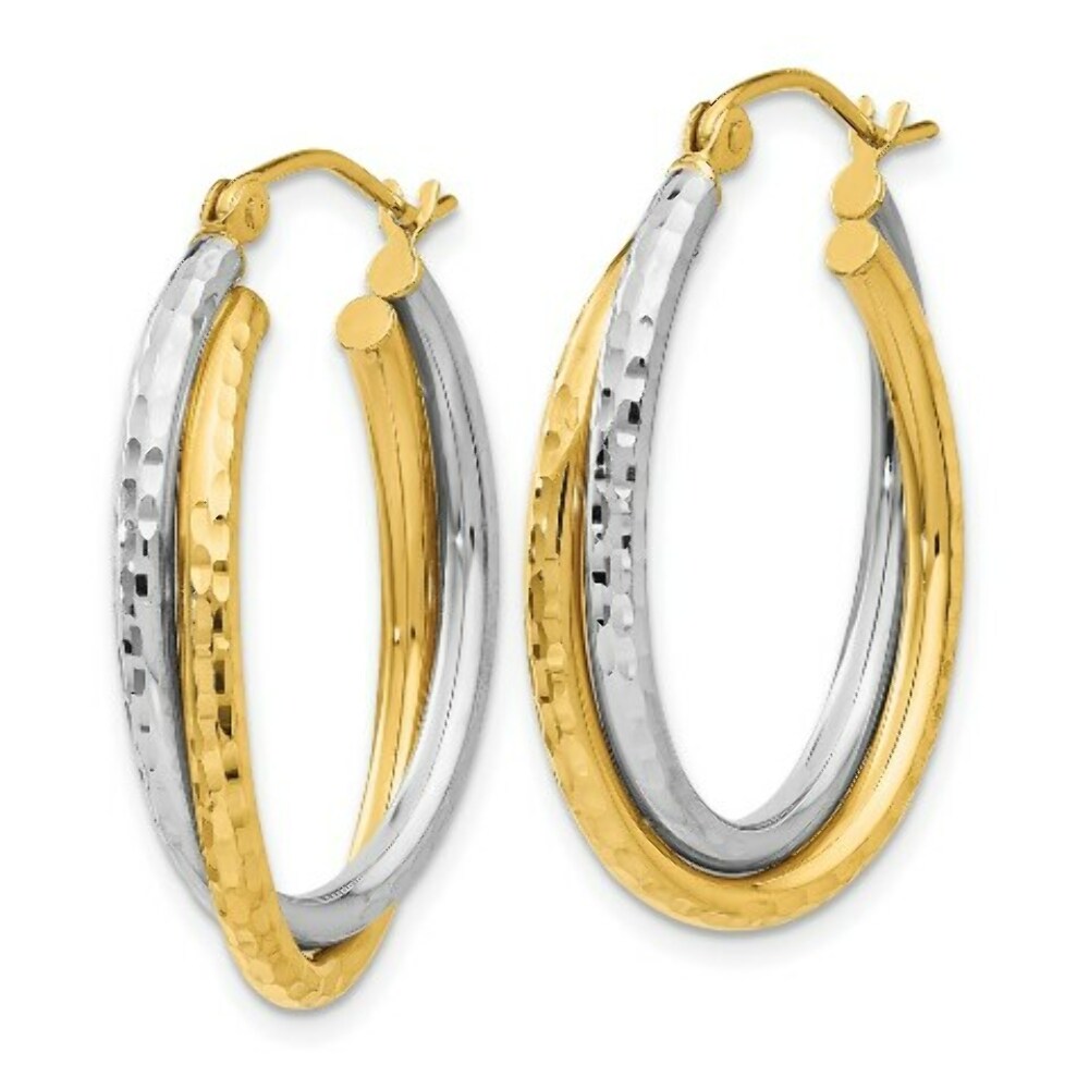 14K Two-tone Gold Diamond-cut Polished Oval Hoop Earring  17mm length