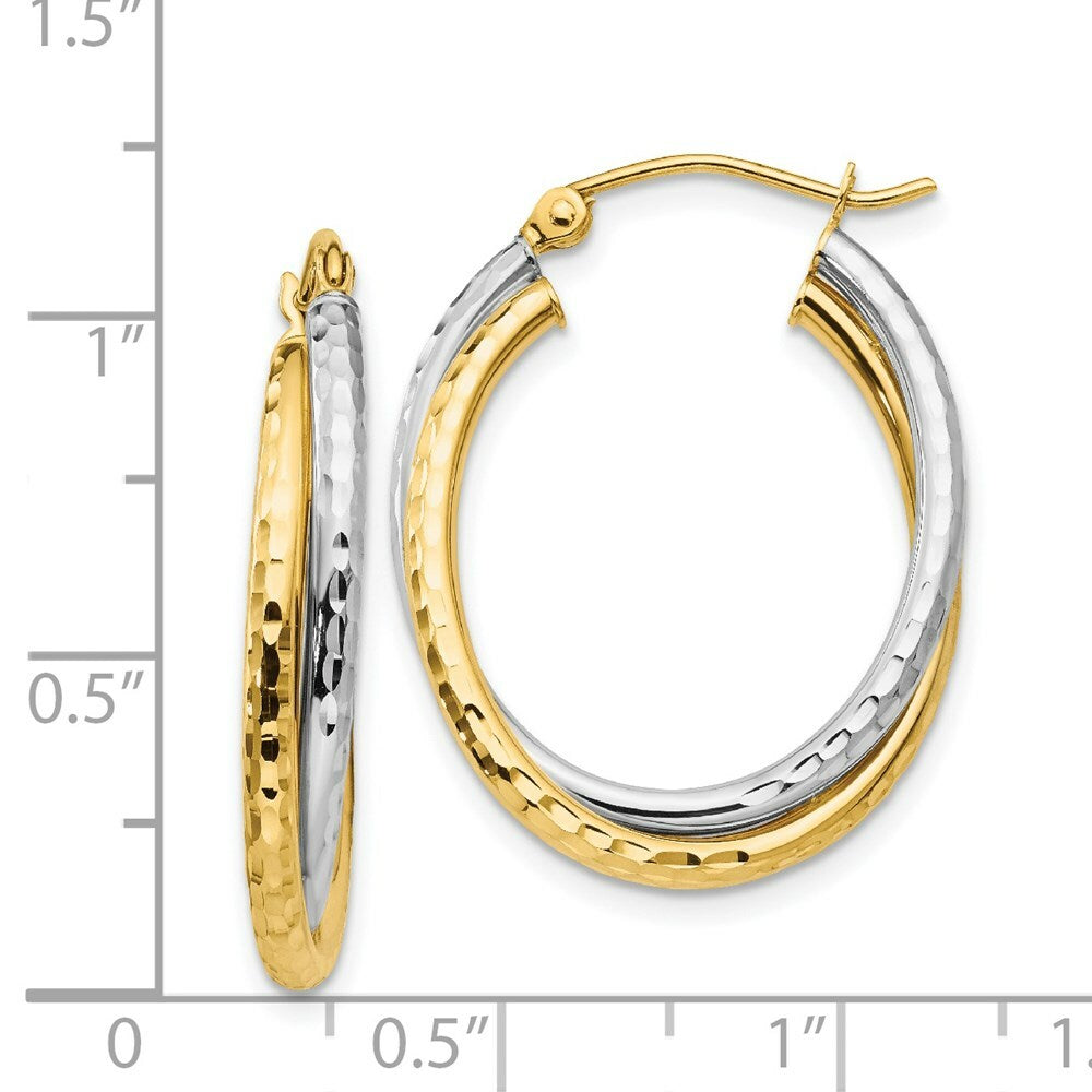 14K Two-tone Gold Diamond-cut Polished Oval Hoop Earring  17mm length