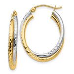 Load image into Gallery viewer, 14K Two-tone Gold Diamond-cut Polished Oval Hoop Earring  17mm length
