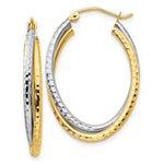 Load image into Gallery viewer, 14K Two-tone Gold Diamond-cut Polished Oval Hoop Earring  17mm length
