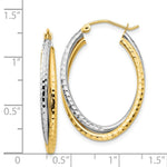 Load image into Gallery viewer, 14K Two-tone Gold Diamond-cut Polished Oval Hoop Earring  17mm length
