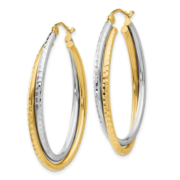 14K Two-tone Gold Diamond-cut Polished Oval Hoop Earring  22mm length