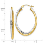 Load image into Gallery viewer, 14K Two-tone Gold Diamond-cut Polished Oval Hoop Earring  22mm length
