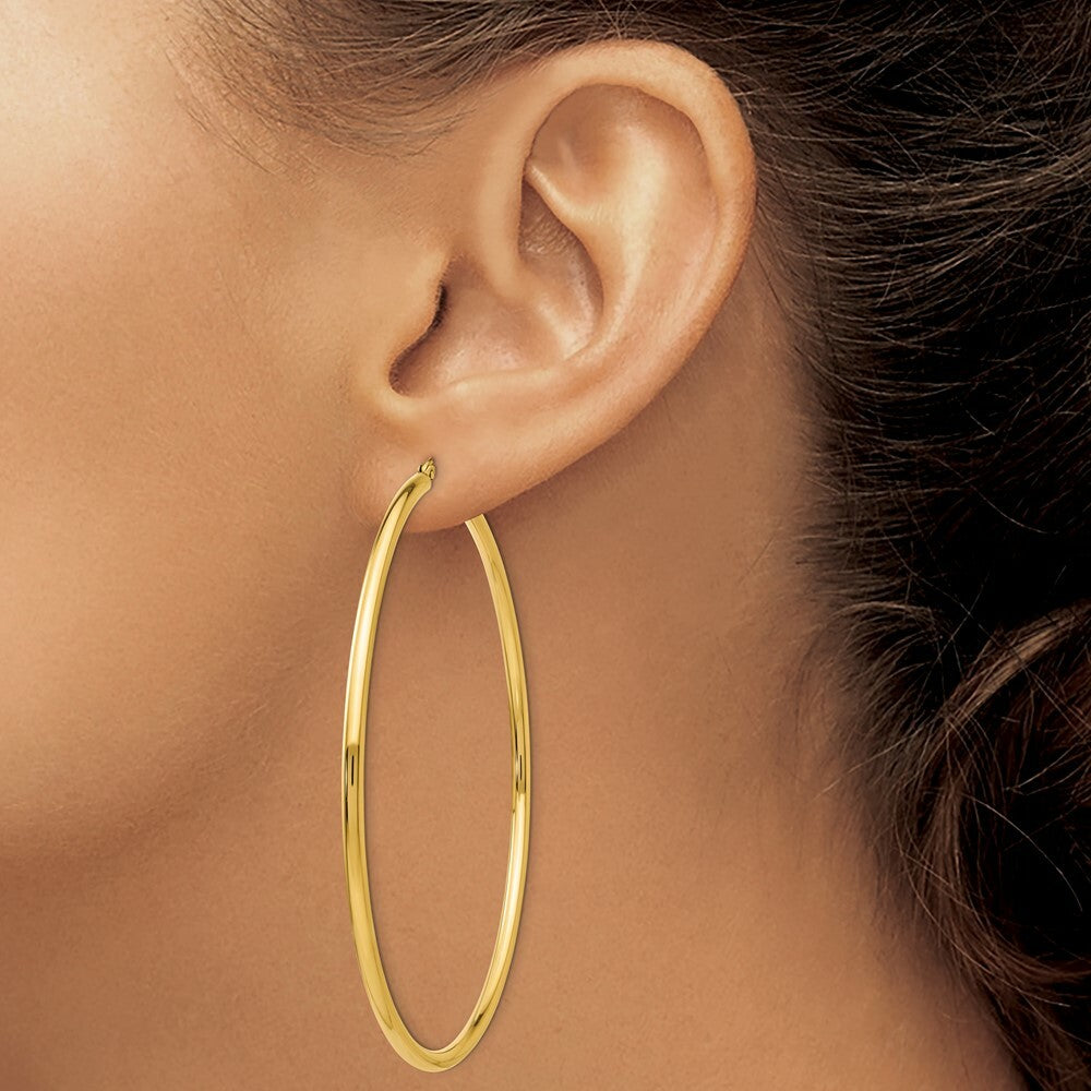 14K Yellow Gold Hoop Earrings  70mm length
