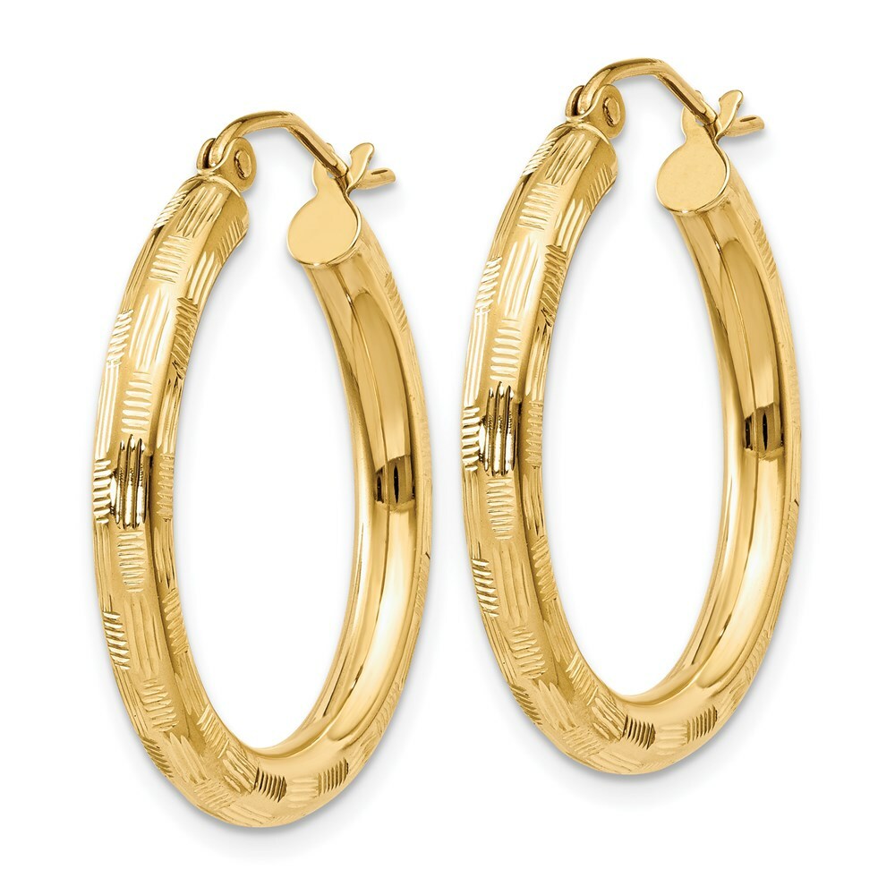 14K Yellow Gold Textured Hoop Earrings 25mm length