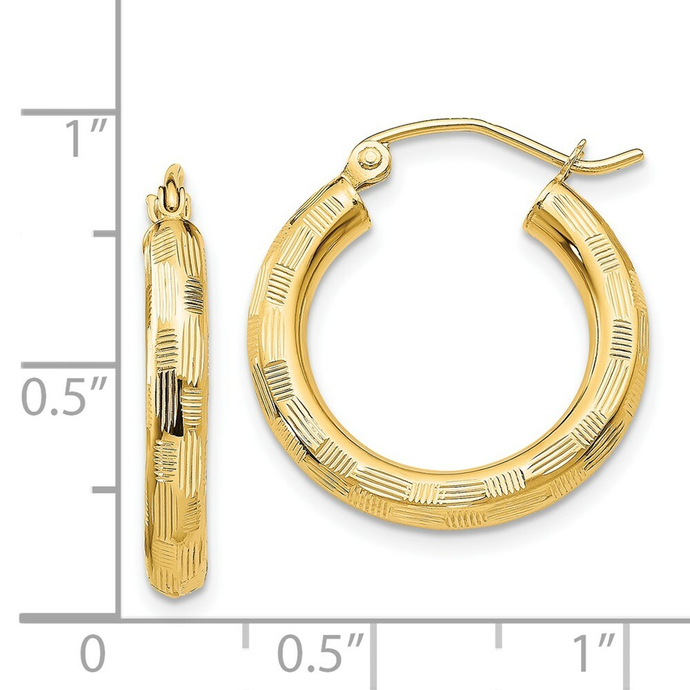 14K Yellow Gold Textured Hoop Earrings 20mm length