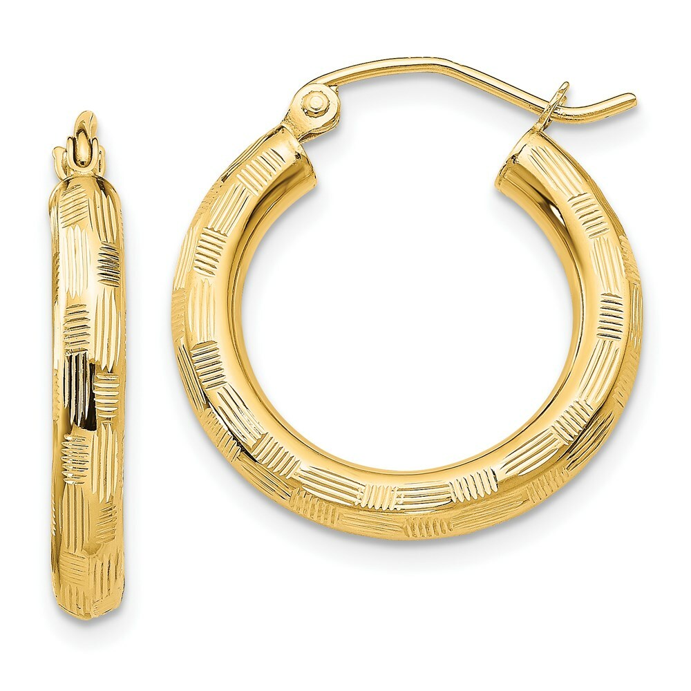 14K Yellow Gold Textured Hoop Earrings 20mm length