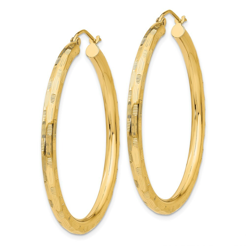 14K Yellow Gold Textured Hoop Earrings 40mm length