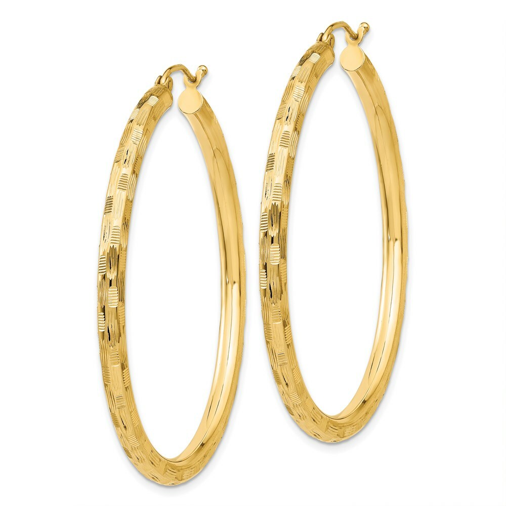 14K Yellow Gold Textured Hoop Earrings 45mm length