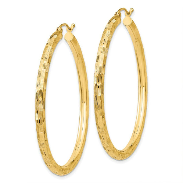 14K Yellow Gold Textured Hoop Earrings 45mm length