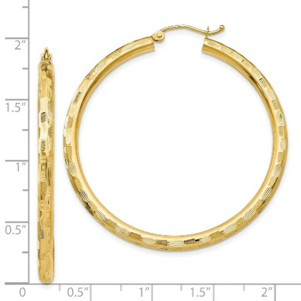 14K Yellow Gold Textured Hoop Earrings 45mm length