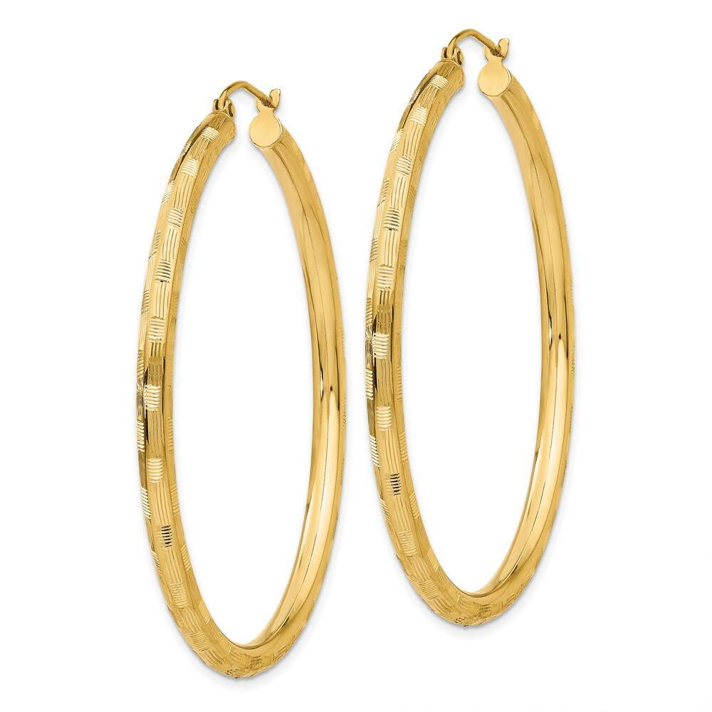 14K Yellow Gold Textured Hoop Earrings 50mm length