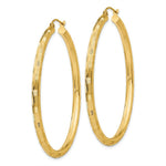 Load image into Gallery viewer, 14K Yellow Gold Textured Hoop Earrings 50mm length
