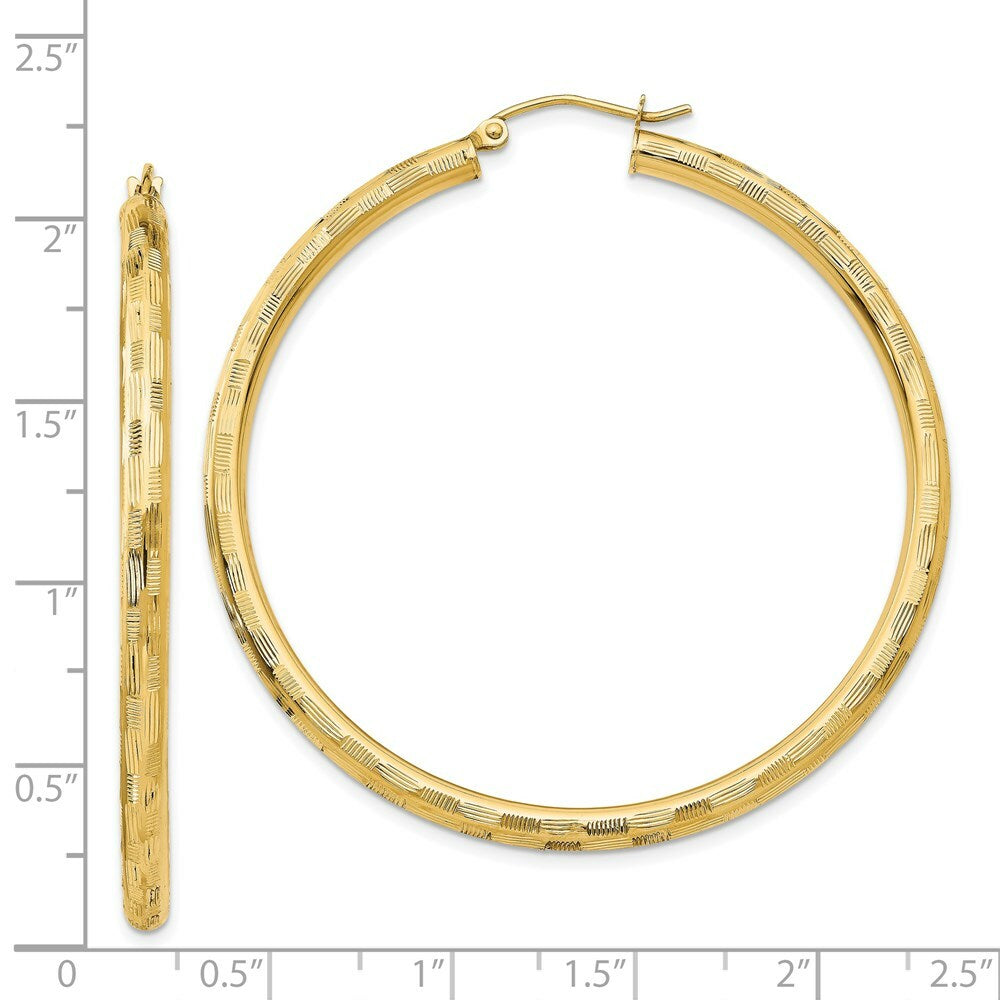 14K Yellow Gold Textured Hoop Earrings 50mm length