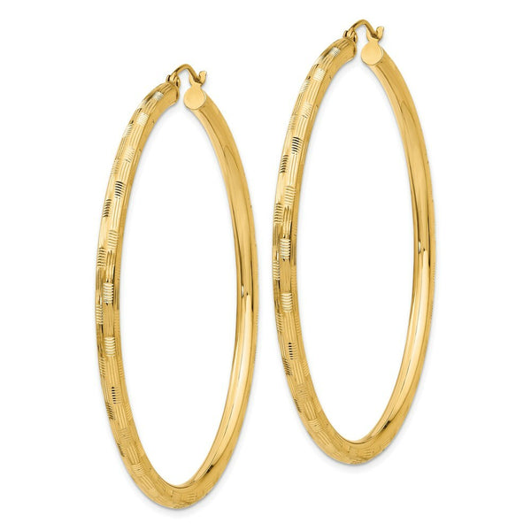 14K Yellow Gold Textured Hoop Earrings 55mm length