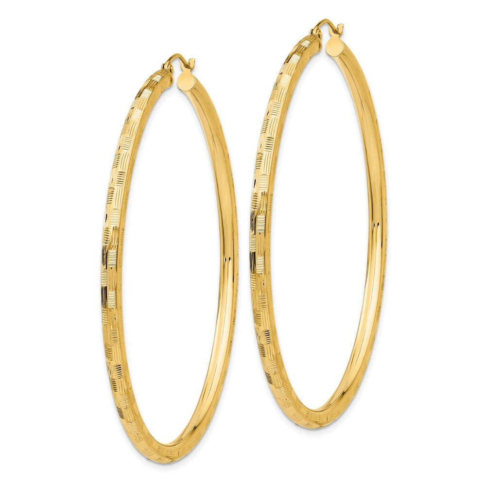 14K Yellow Gold Textured Hoop Earrings 60mm length
