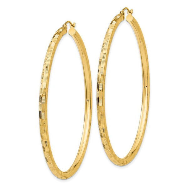 14K Yellow Gold Textured Hoop Earrings 60mm length