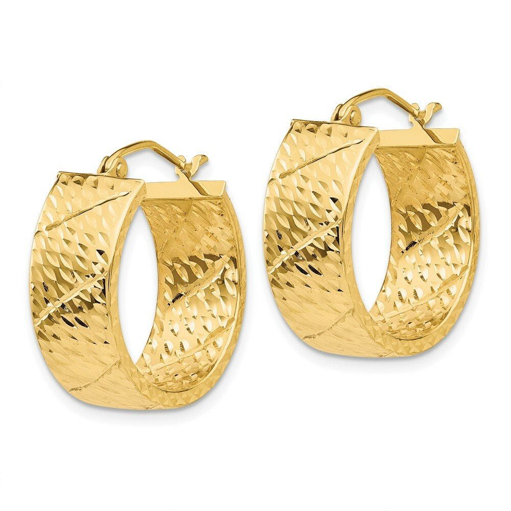 14K Yellow Gold Diamond Cut Hoop Earrings  22mm length