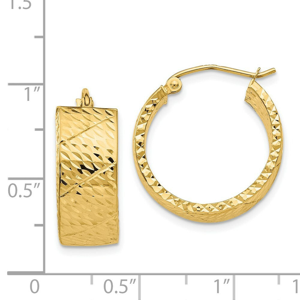 14K Yellow Gold Diamond Cut Hoop Earrings  22mm length