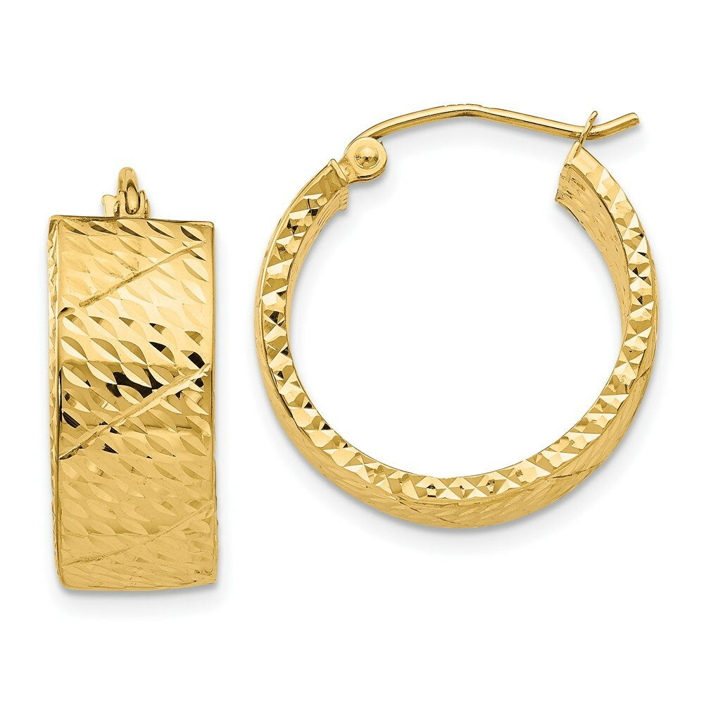 14K Yellow Gold Diamond Cut Hoop Earrings  22mm length
