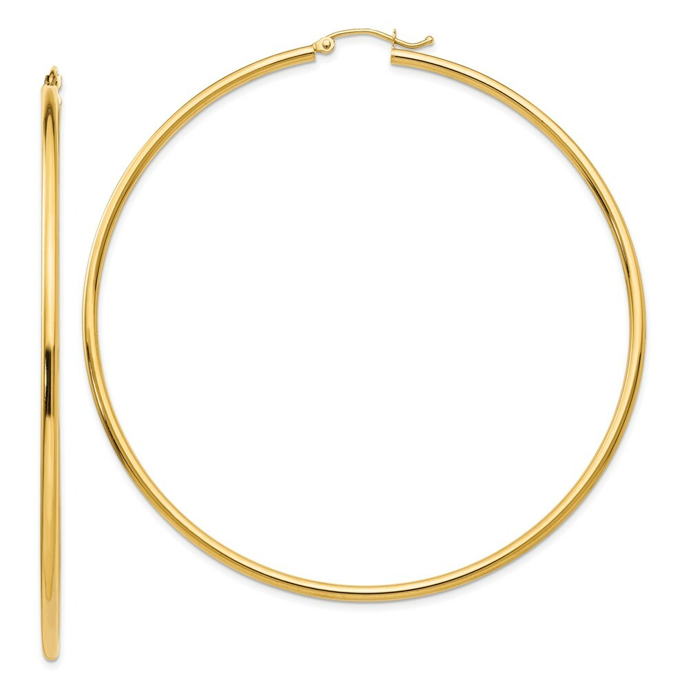 14K Yellow Gold Light Weight Hoop Earrings  70mm length