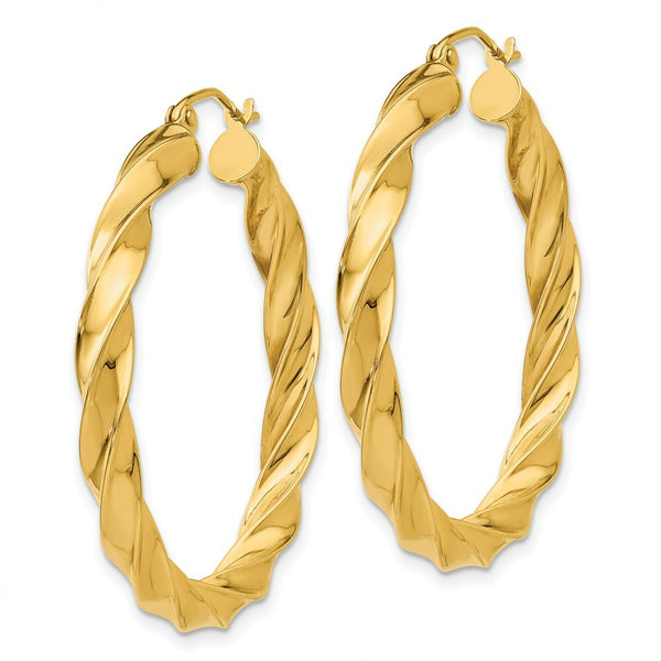 14K Yellow Gold Light Twisted Hoop Earrings  38mm length