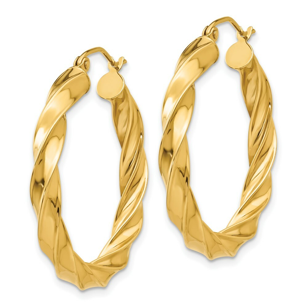 14K Yellow Gold Light Twisted Hoop Earrings  31mm length