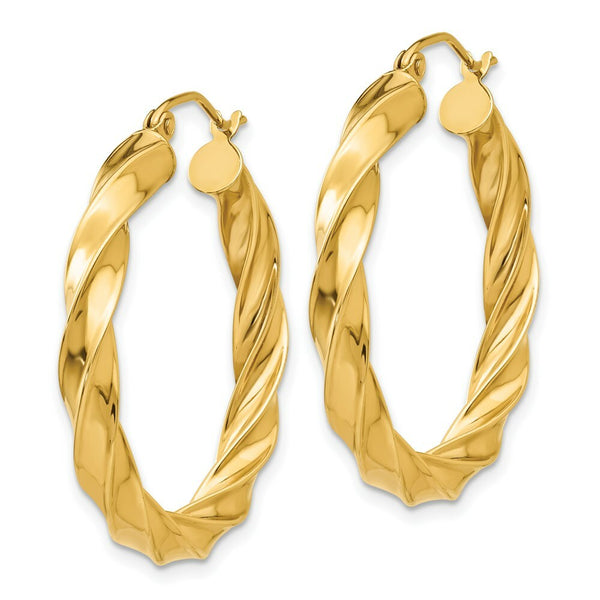 14K Yellow Gold Light Twisted Hoop Earrings  31mm length