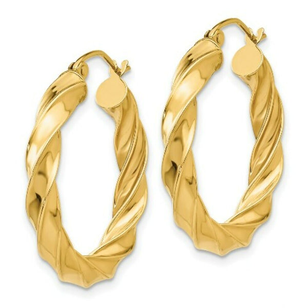 14K Yellow Gold Light Twisted Hoop Earrings  26mm length