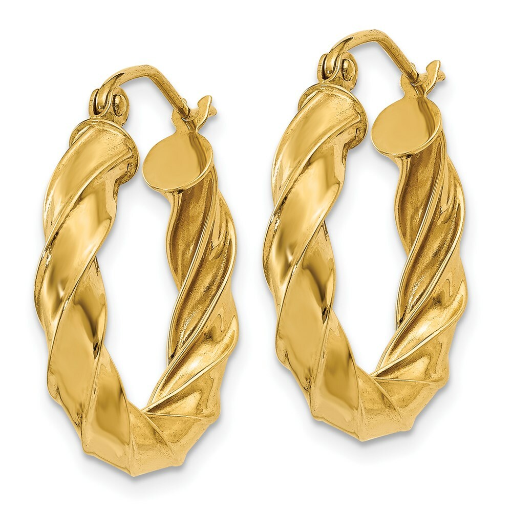 14K Yellow Gold Light Twisted Hoop Earrings  21mm length