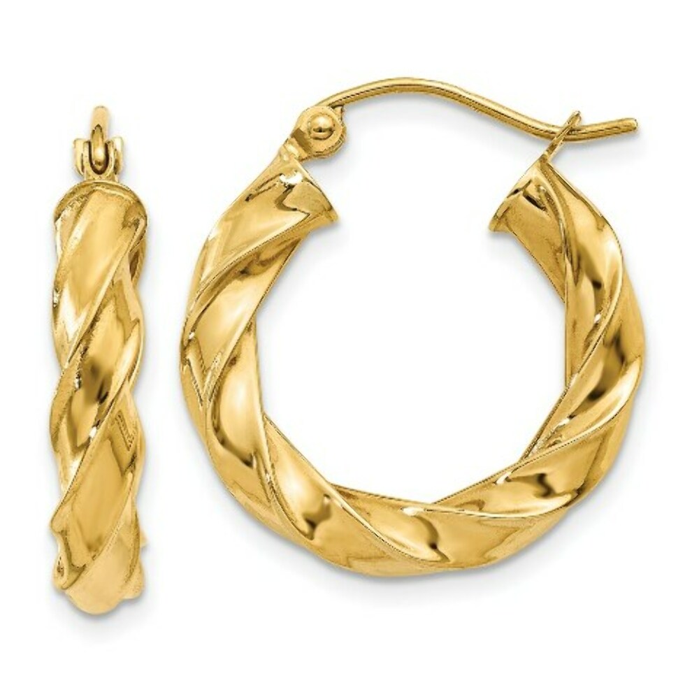 14K Yellow Gold Light Twisted Hoop Earrings  21mm length