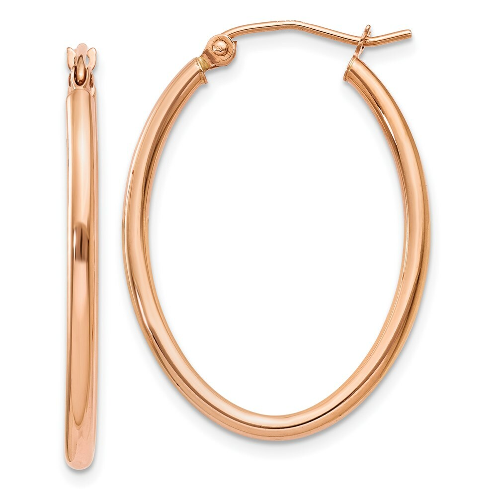 14K Rose Gold Oval Hoop Earrings  33mm length