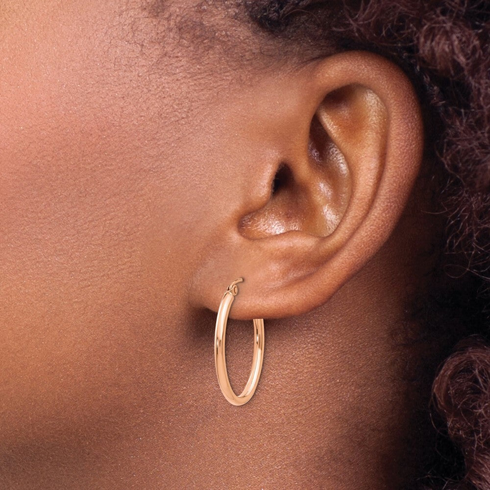 14K Rose Gold Oval Hoop Earrings  26mm length
