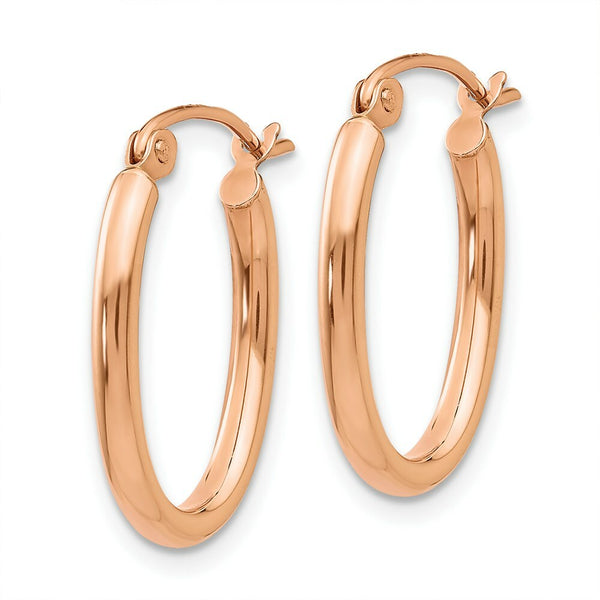 14K Rose Gold Oval Hoop Earrings  21mm length