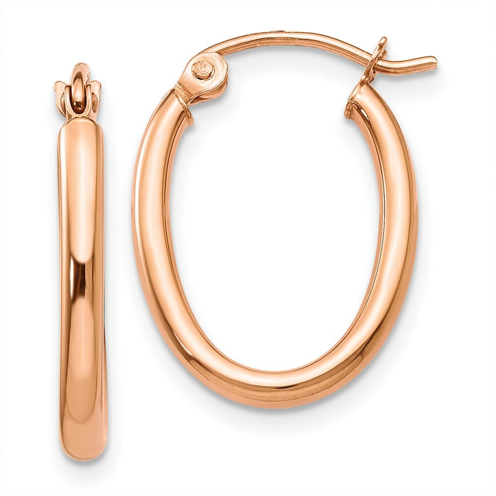 14K Rose Gold Oval Hoop Earrings  21mm length
