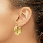 Load image into Gallery viewer, 14K Yellow Gold Diamond Cut Oval Hoop Earrings  25mm length
