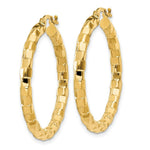 Load image into Gallery viewer, 14K Yellow Gold Polished/Textured Post Hoop Earring 33mm length
