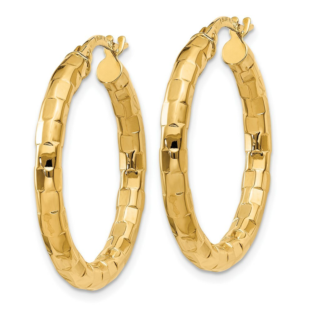 14K Yellow Gold Polished/Textured Post Hoop Earring 27mm length