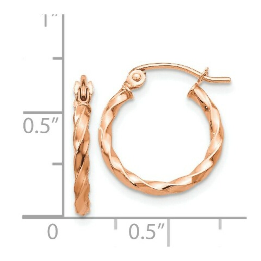 14K Rose Gold Twisted Hoop Earrings  16mm length