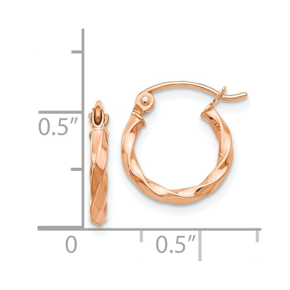 14K Rose Gold Twisted Hoop Earrings  12mm length
