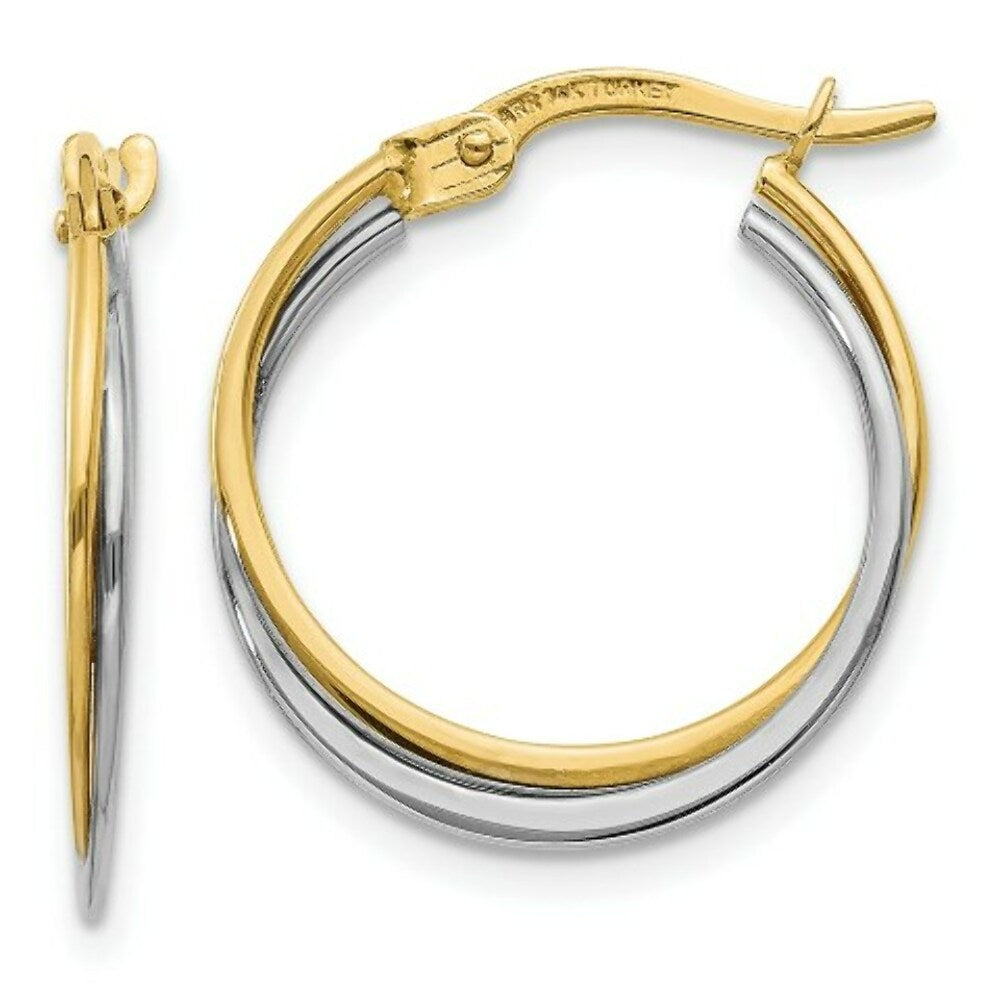 14K Two-tone Gold Polished Hoop Earrings  20mm length