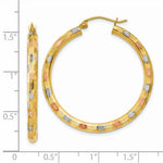 Load image into Gallery viewer, 14K Yellow Gold &amp; White &amp; Rose Rhodium Textured Hoop Earrings 39mm length
