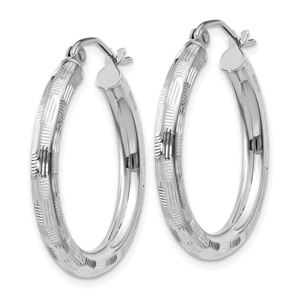 14K White Gold Textured Hoop Earrings 20mm length