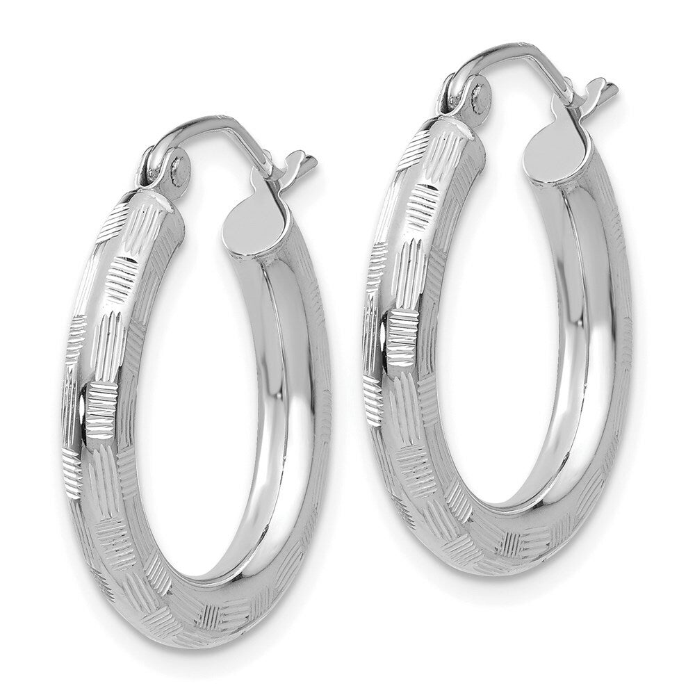 14K White Gold Textured Hoop Earrings 25mm length
