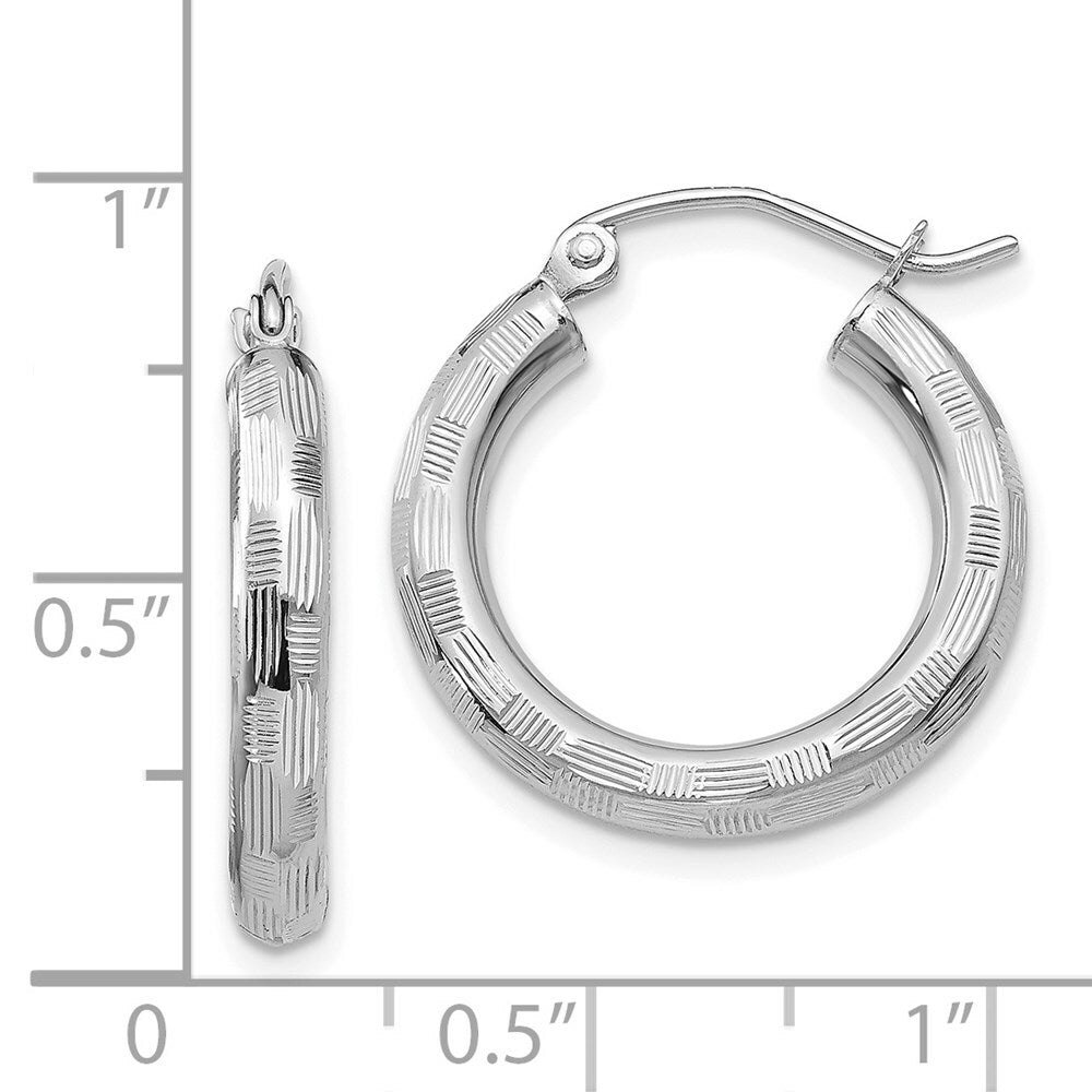 14K White Gold Textured Hoop Earrings 25mm length
