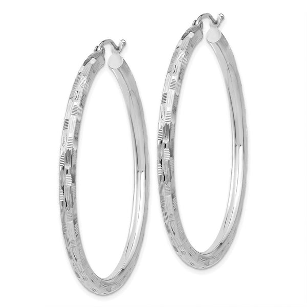14K White Gold Textured Hoop Earrings 60mm length