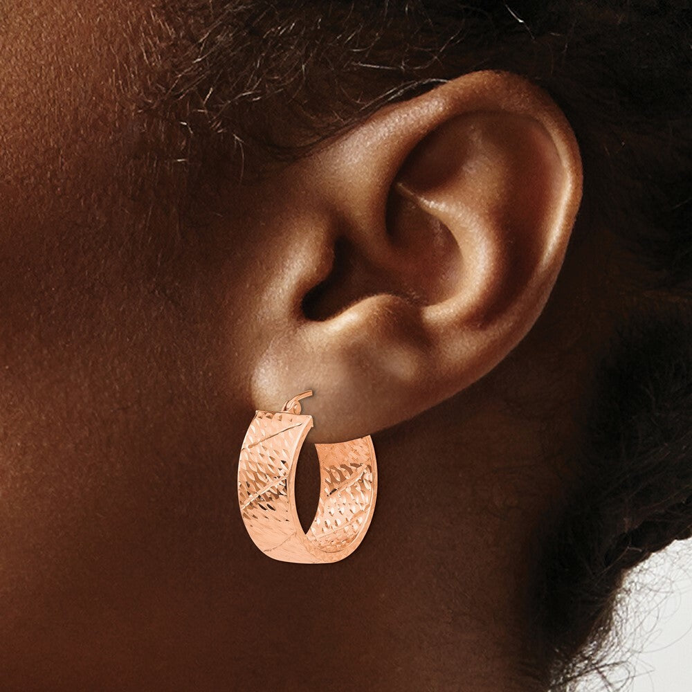 14K Rose Gold Diamond Cut Hoop Earrings  22mm length