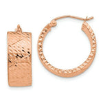 Load image into Gallery viewer, 14K Rose Gold Diamond Cut Hoop Earrings  22mm length
